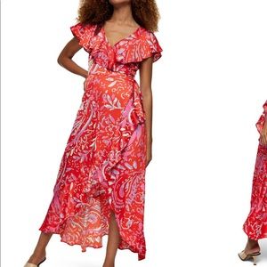 Top Shop Satin Ruffle Wrap High slow Dress